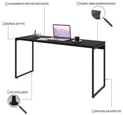 Mesa de Escritório Escrivaninha 150cm Dynamica Industrial C08 Preto Ôn