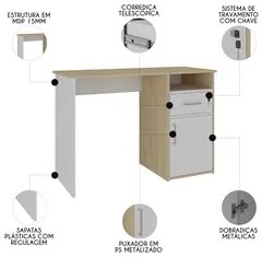 Mesa Escrivaninha Home Office 110cm Ally A06 Carvalho/Branco - Mpozena