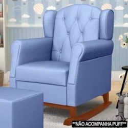 Poltrona de Amamentação Base Madeira Balanço Lucy Z39 Sintético Azul -