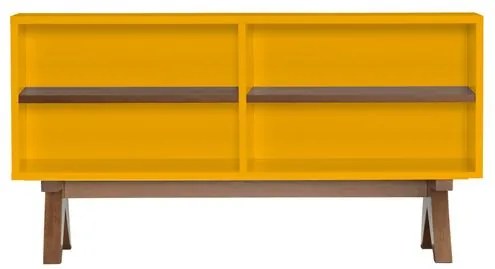 Aparador de Sofa Massimo Laqueado cor Amarelo Fosco com Base Nogal 1,20 MT(LARG) - 46295 Sun House