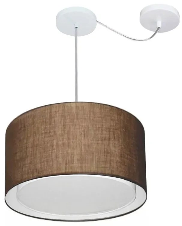 Lustre Pendente Cilíndrico Com Desvio de Centro Vivare Md-4310 Cúpula em Tecido 40x25cm - Bivolt