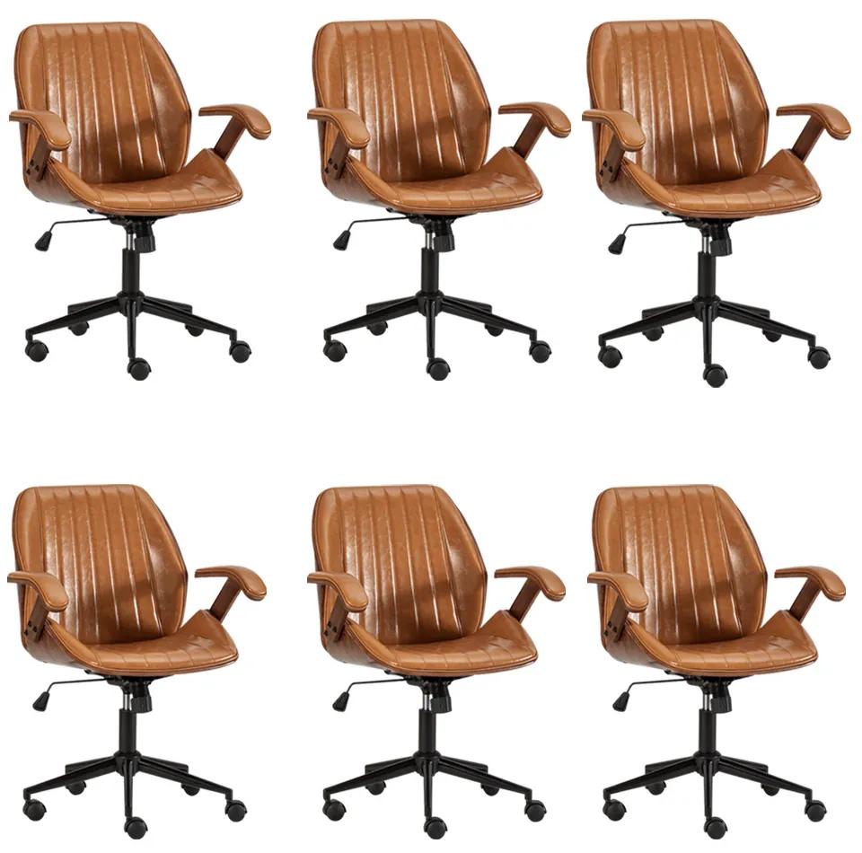 Kit 6 Cadeiras de Escritório Giratórias com Regulagem de Altura Alderaan PU Caramelo G56 - Gran Belo