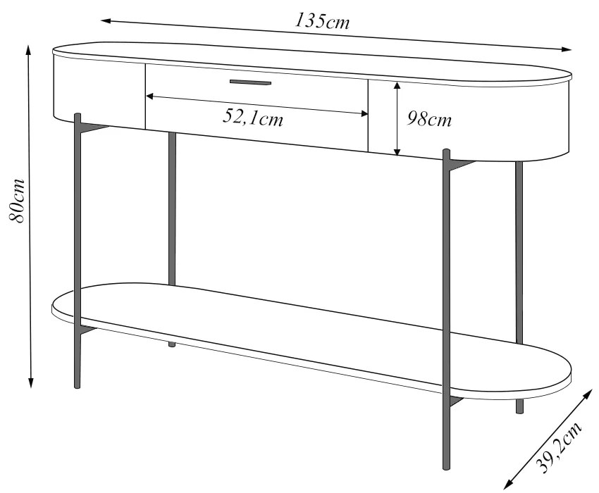 Aparador Decorativo Amanda 1 Gaveta e 1 Prateleira Pés Metálicos Dourados Fendi/Quartzo G18 - Gran Belo