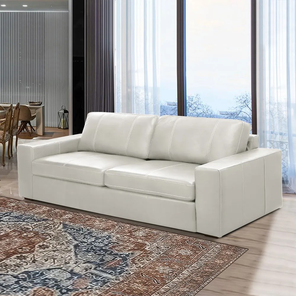 Sofá Decorativo Agatha 3 Lugares Sala de estar 235cm Pés em Madeira Couro Off White G88 - Gran Belo