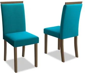 Kit 2 Cadeiras para Sala de Jantar Paloma Castanho/Veludo Azul Turqueza - New Ceval