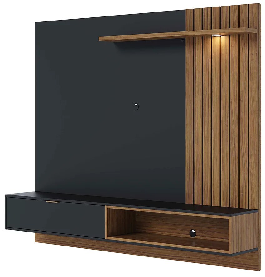Painel TV 65 Pol 180cm Bancada Suspensa Zurique Preto Fosco/Noce Milano C04 - D'Rossi