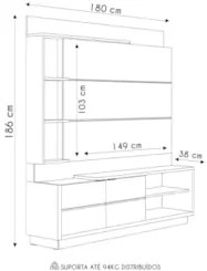 Estante Painel Para TV 60 Pol 180cm Atlas L06 Nature/Off White - Mpoze