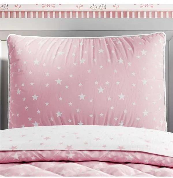 Capa Travesseiro Infantil Rosa/Branco Estrelas Grã