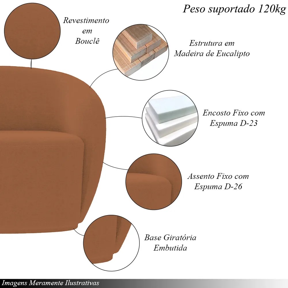 Conjunto 1 Sofá Living 160cm e 1 Poltrona Decorativa Sala de Estar Íbis Encosto Fixo Bouclê  Terracota G33 - Gran Belo