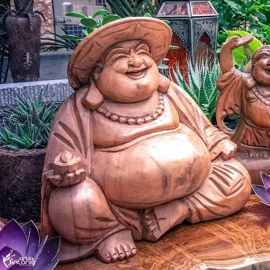 Escultura Buda Feliz c/ Chapéu | Bali