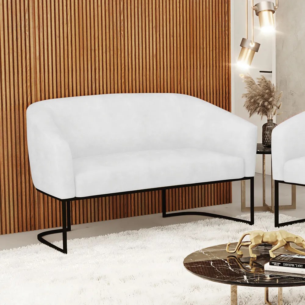 Sofá 2 Lugares Namoradeira Industrial Preto Stella Sintético PU D03 - D'Rossi - Branco