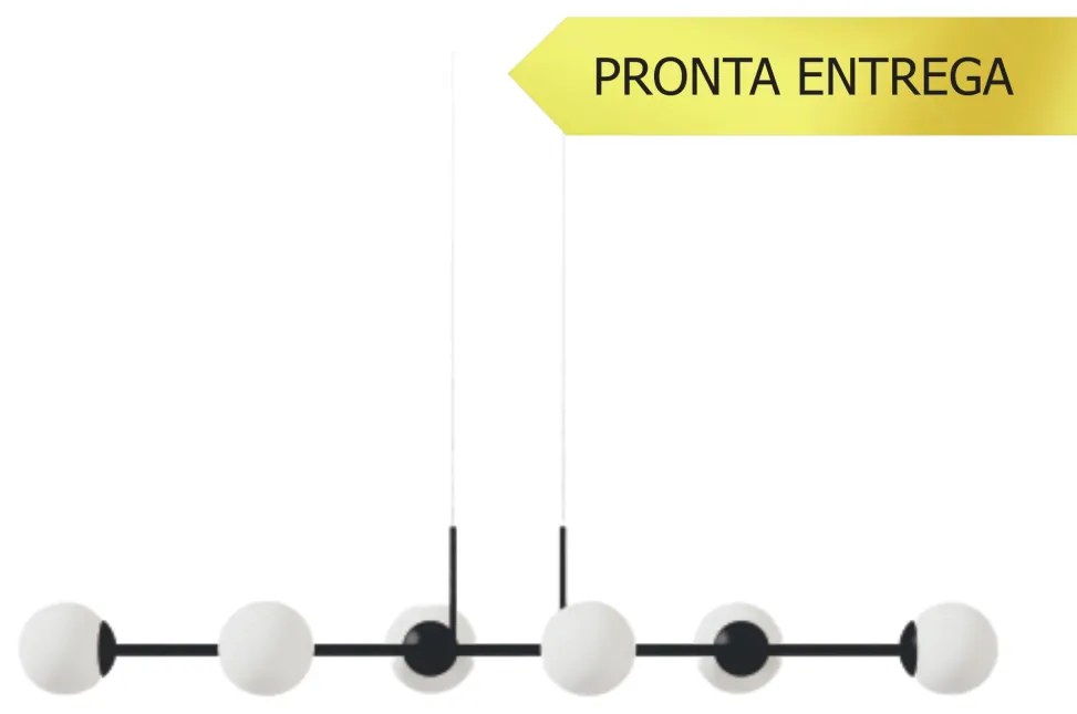 Pendente Line Long Retângular 26X12X125Cm Alumínio E Globo Ø12Cm Fosco... (PRETO, FOSCO)