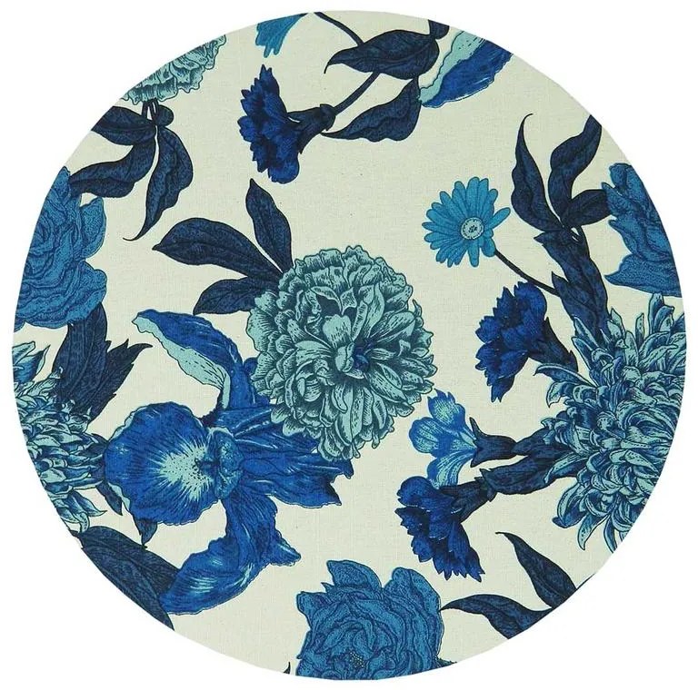 Sousplat Redondo Moscou em Algodão com Estrutura MDF 35cm - Floral Azul e Branco - 2 unidades