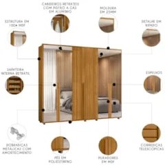 Guarda Roupa Casal 278cm 6 Portas 8 Espelhos Zac Cinamomo Z10 - Mpozen