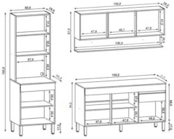 Armário de Cozinha 3 Peças Balcão 150cm sem Tampo Lina13 Z06 Gris/Frei