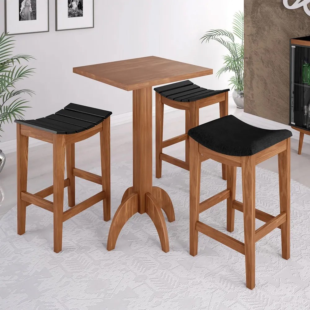 Banqueta Decorativa Sala de Jantar Karla com Estofado Linho Preto G42 - Gran Belo