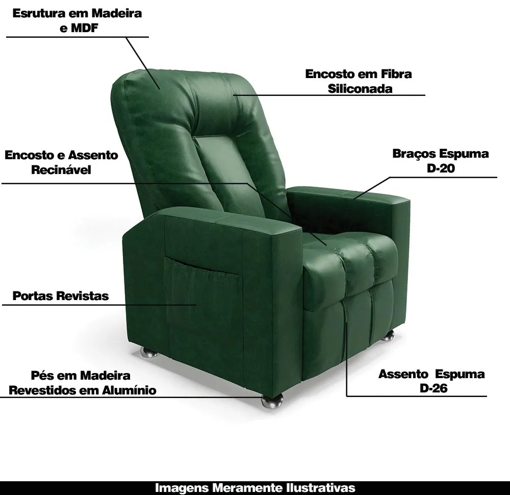 Poltrona do Papai Reclinável Para Cinema Sora PU Verde FH1 - D'Rossi