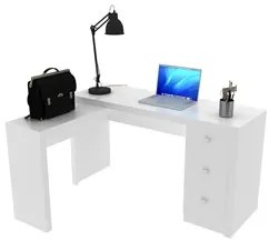 Mesa Em L Para Escritório 3 Gavetas ME4101 Branco - Tecno Mobili