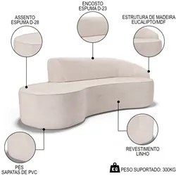 Sofá Living 3 Lugares 210cm Braço Direito Mozart D06 Linho Cru - Mpoze