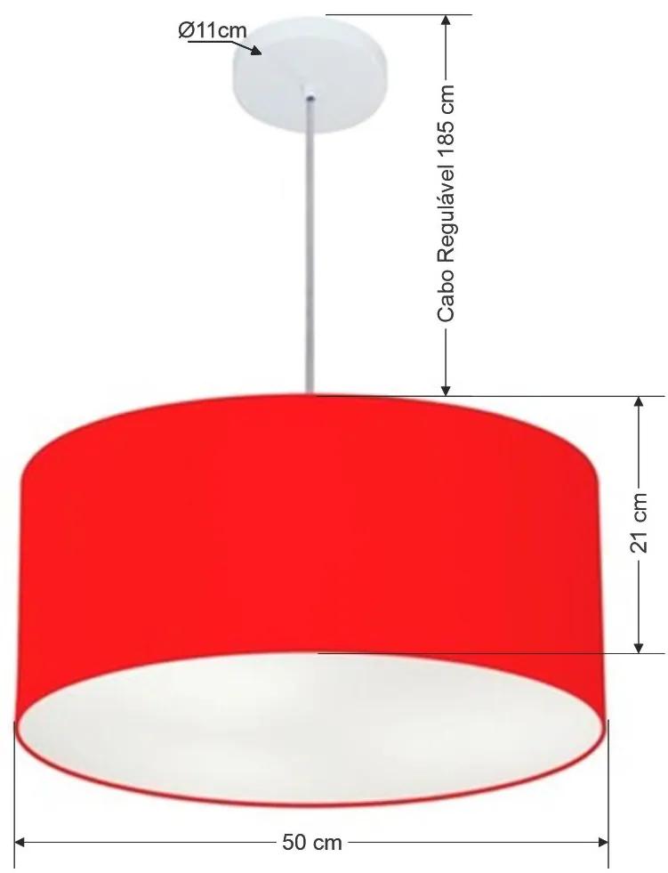 Lustre Pendente Cilíndrico Md-4100 Cúpula em Tecido 50x25cm Vermelho - Bivolt
