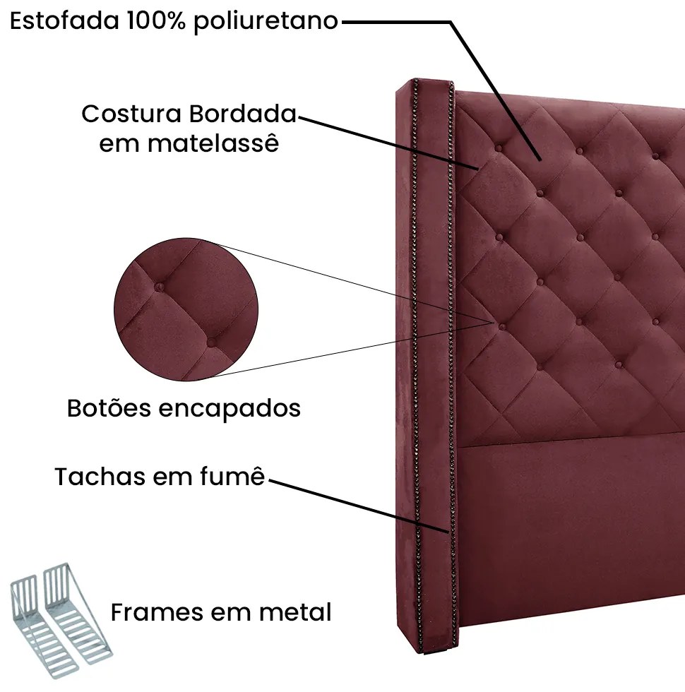 Cabeceira Cama Box Casal 140 cm Vicenza Veludo Vinho S04 - D'Rossi