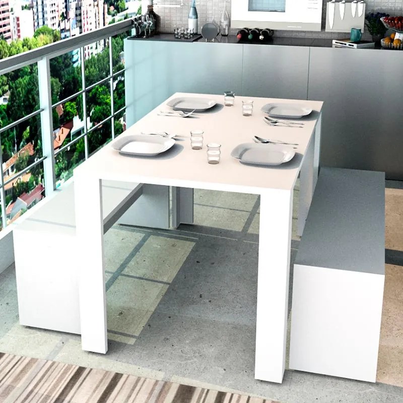 Conjunto Completo Com Mesa De Jantar E 2 Bancos Liv - Branco