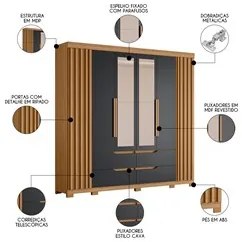 Guarda Roupa Casal 6 Portas Com Espelho 240cm Doble Nature/Titanium -