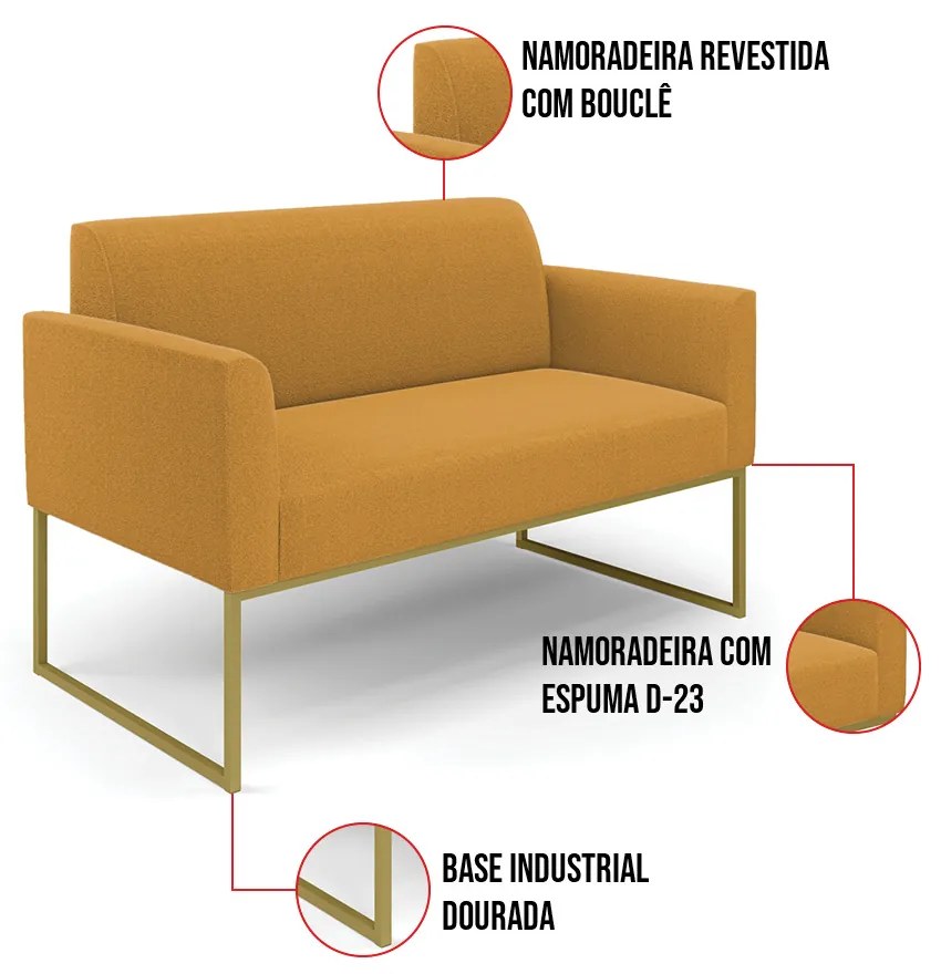 Sofá 2 Lugares Namoradeira Industrial Dourado Marisa Bouclê D03 - D'Rossi - Mostarda