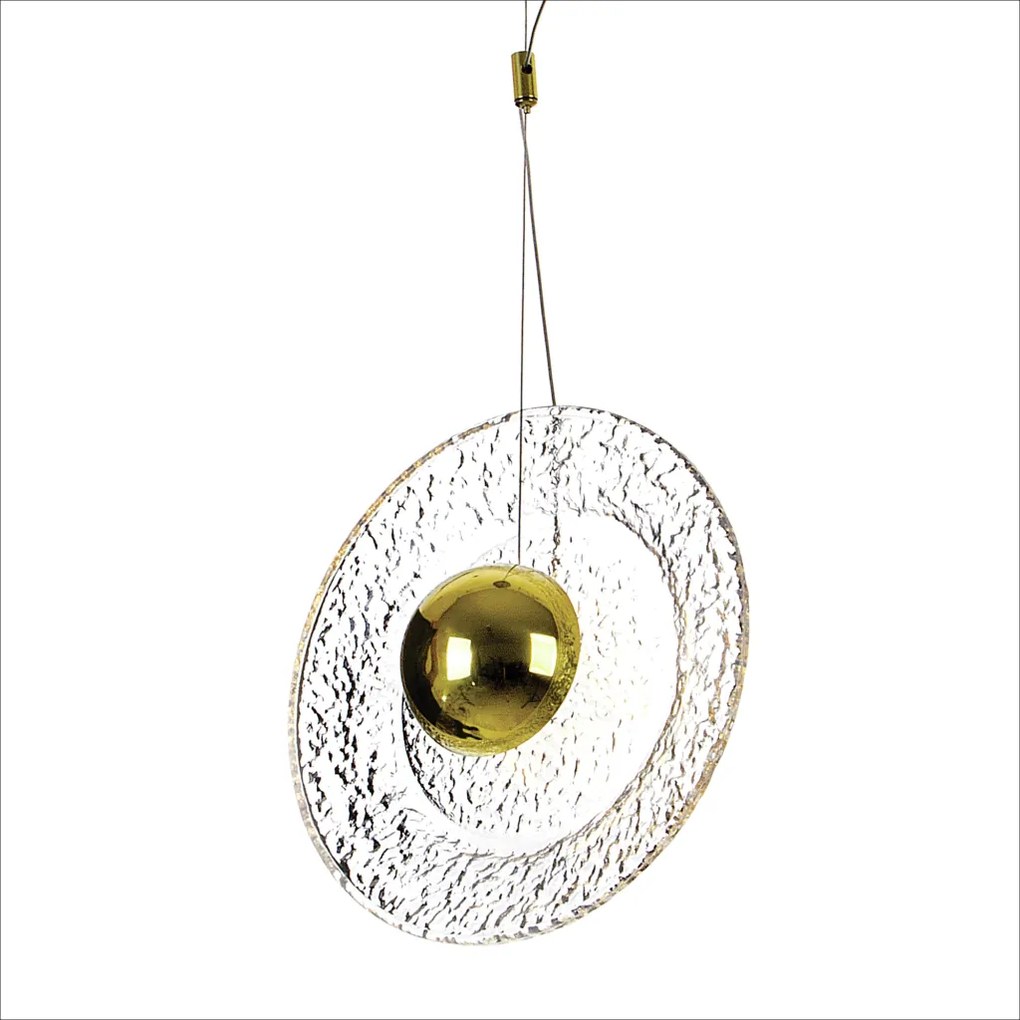 Pendente Cerchio Ø27,5X9,5Cm Disco De Vidro E Metal Alumínio 01Xled 5,... (DOURADO BRILHO)