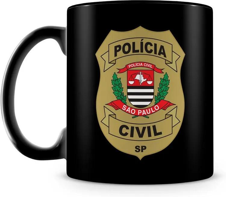 Caneca Personalizada Polícia Civil de São Paulo 100% Preta (Com Nome)