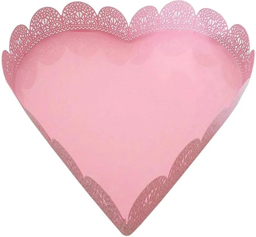 Bandeja Pequena de Coração Fancy Laces Rosa - Urban - 18,5x18 cm