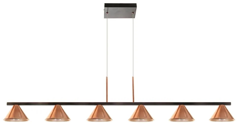 Pendente Time Retangular 120X14X24Cm Cone Fixo Simetrico Metal Alumini... (PRETO / COBRE BRILHO)
