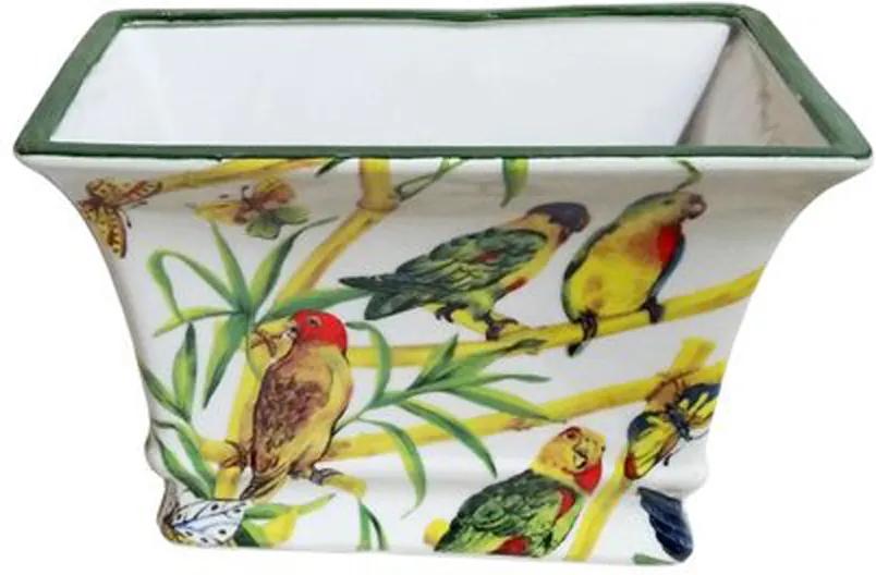 Vaso em Cerâmica Pássaros e Borboletas 17 cm x 26 cm x 18 cm
