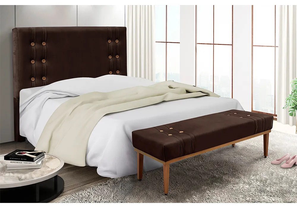 Cabeceira Cama Box King 195cm e Recamier Gênova Suede S04 - D'Rossi - Café