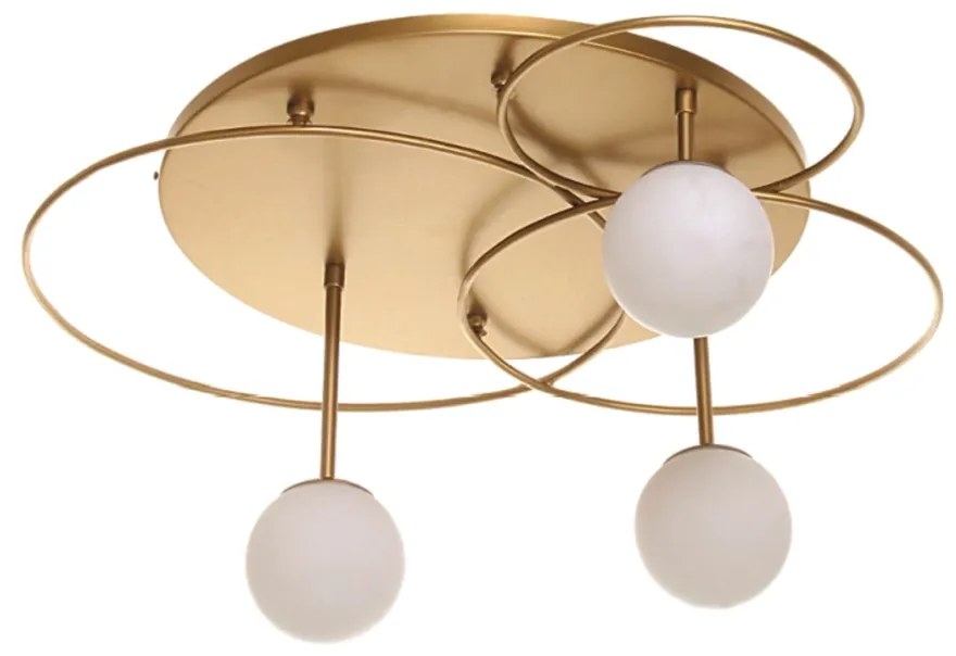 Plafon Ring Circulos Ø60X33Cm Globos Ø10Cm / Ø12Cm / Ø14Cm 3Xg9 - Old... (DOURADO FOSCO / DOURADO BRILHO, FOSCO (Branco))