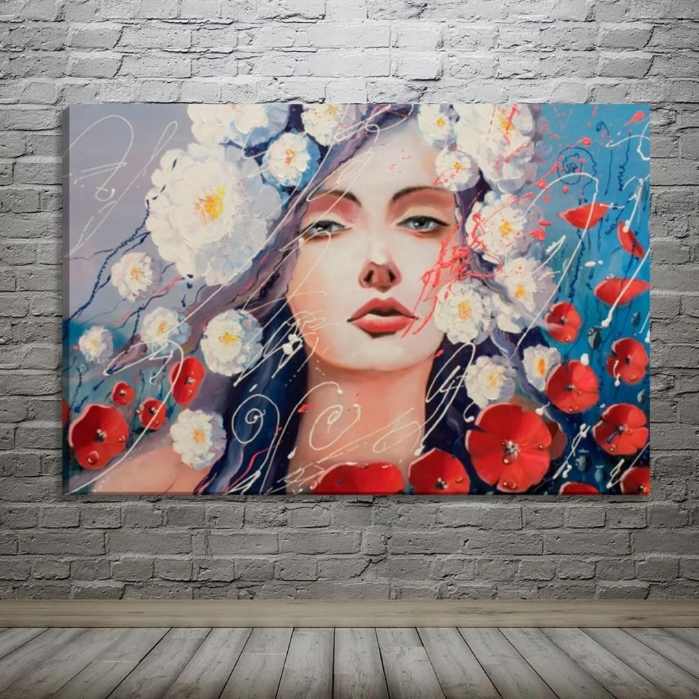 Tela Decorativa Estilo Pintura Flores e Mulher Lágrimas de Vênus - Tamanho: 60x90cm (A-L) Unico