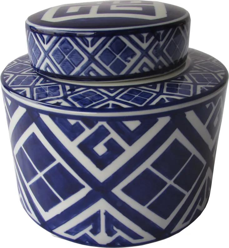 Potiche Decorativo em Porcelana Estilo Delft Azul e Branco