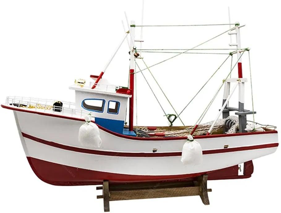 Miniatura Barco de Pesca Pelicano Branco em Madeira - 50x40 cm