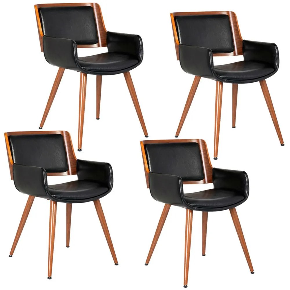 Kit 04 Cadeiras Decorativas de Escritório Recepção Fixa Maltra PU Preto - Gran Belo