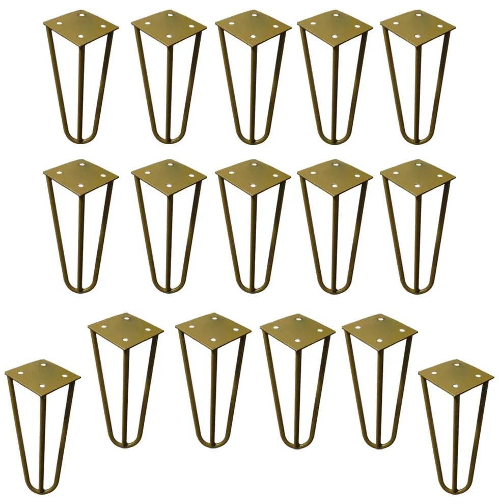 Kit 16 Pés de Metal 15 CM Hairpin Legs Mesas de Centro Puffs Dourado G41