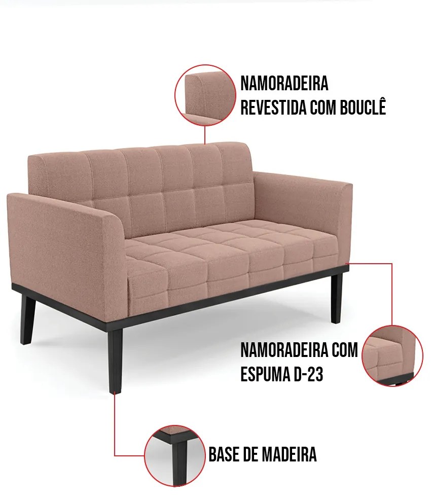 Namoradeira e Poltrona Base Madeira Fixa Pto Elisa Bouclê D03 - D'Rossi - Rose