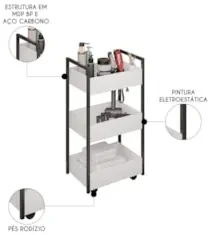 Carrinho Auxiliar para Salão de Beleza Industrial Liss Z34 Branco/Pret