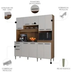 Armário de Cozinha Compacta 180cm Regina P11 Castanho/Off White - Mpoz