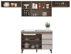 Armário de Cozinha Modulada Karen 4 Pçs C/ Pia 5700 P14 Malbec/Avelã -