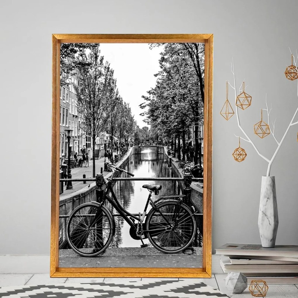Quadro Love Decor Com Moldura Chanfrada Bicicleta Antiga Dourado - Médio
