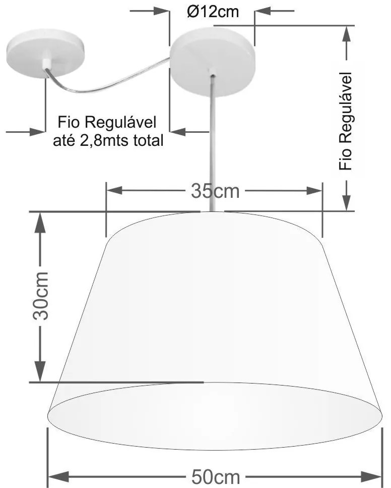 Lustre Pendente Cone Com Desvio de Centro Vivare Md-4278 Cúpula em Tecido 35x50cm - Bivolt