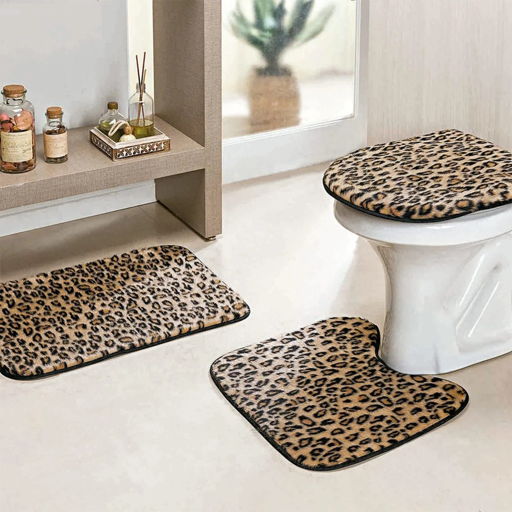 Jogo Banheiro DOURADOS ENXOVAIS Safari Standard 3 Pecas Leopardo