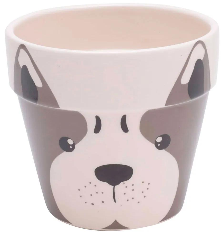 Vaso Cerâmica Decorativo Dog Face com Suporte