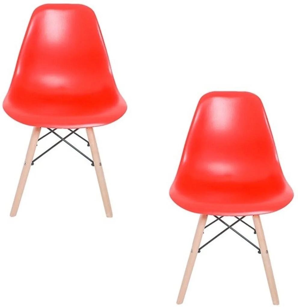 Kit 02 Cadeiras Facthus Eiffel Charles Eames em ABS com Base de Madeira DSW Vermelho