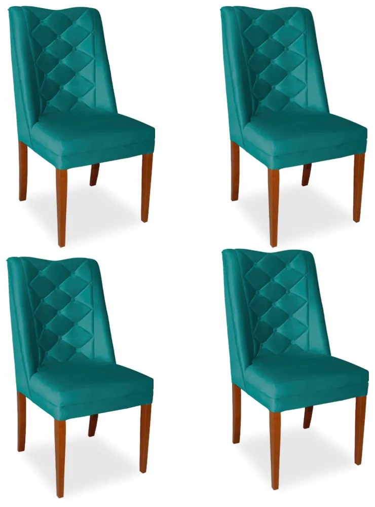 Kit 4 Cadeiras de Jantar Micheli Suede Azul Tiffany